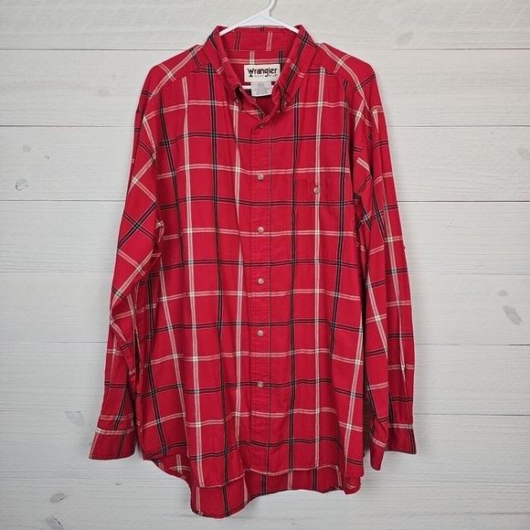 Wrangler Western Men's XXL Red Plaid Rugged Wear Long Sleeve Button‎ Up - Picture 1 of 4